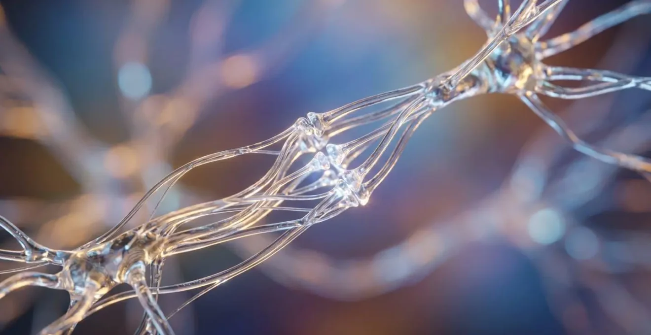 Macro détaillée de connexions synaptiques s'estompant progressivement dans une composition abstraite