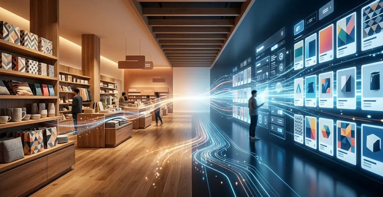 Vue conceptuelle d'une expérience client fluide entre boutique physique et site web