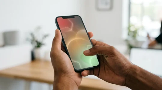 Interface mobile moderne avec zones de navigation accessibles au pouce et design minimaliste