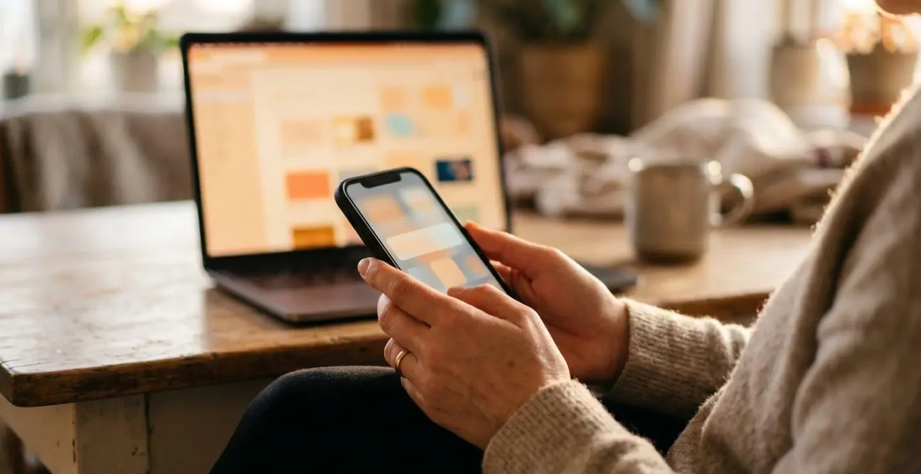 Transition fluide entre un smartphone et un ordinateur portable montrant la continuité du parcours d'achat