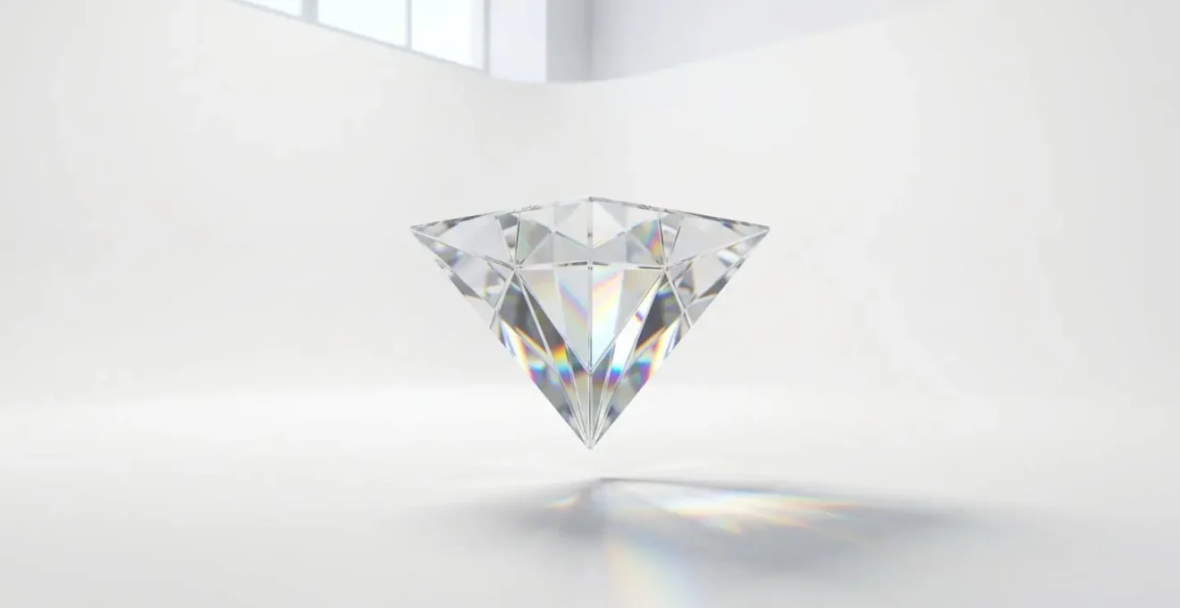 Vue macro d'une structure pyramidale inversée en verre cristallin avec lumière traversante