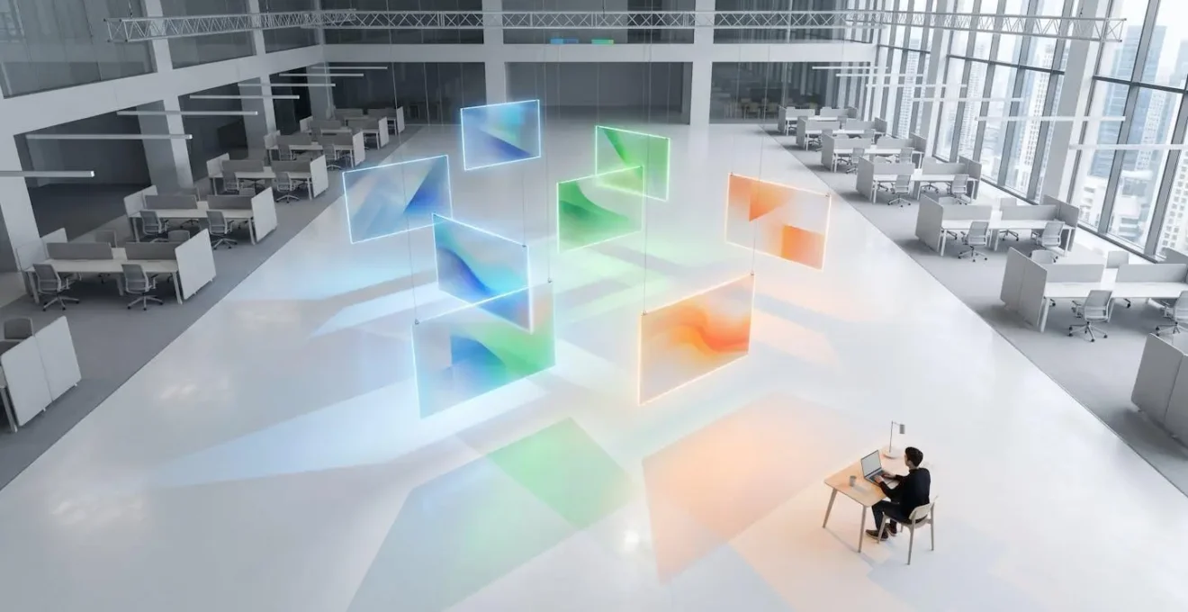 Bureau avec plusieurs écrans montrant des codes de couleurs différentes représentant les scripts externes