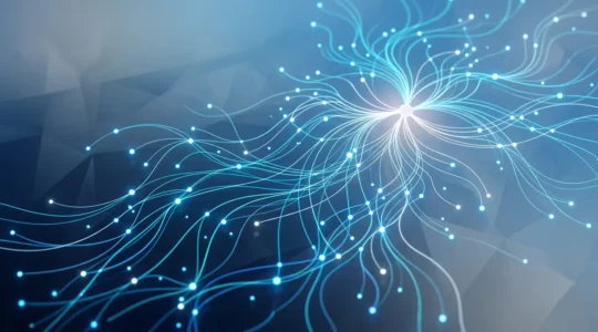 Réseau de connexions web illustrant une stratégie de netlinking éthique avec des nœuds lumineux interconnectés