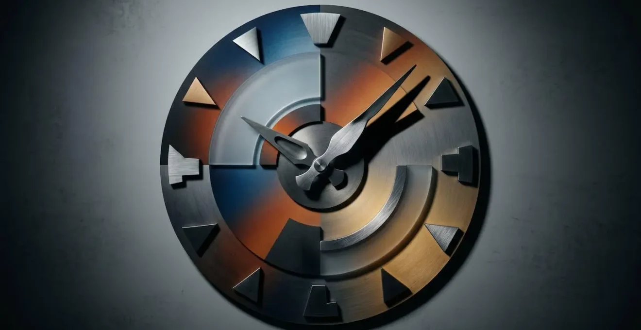 Vue minimaliste d'un cadran d'horloge abstraite avec jeu d'ombres et de lumières