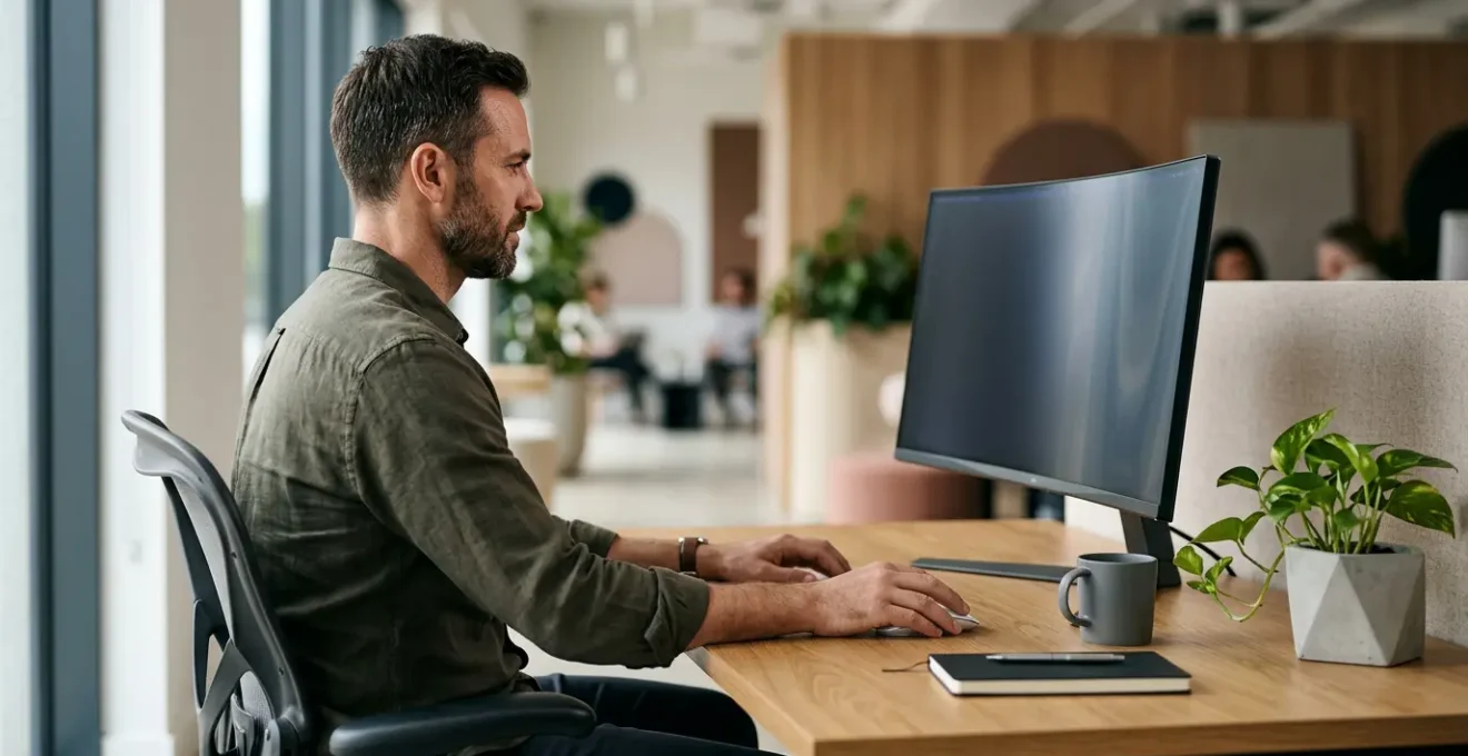 Entrepreneur analysant les statistiques de trafic sur un écran d'ordinateur dans un espace de travail moderne